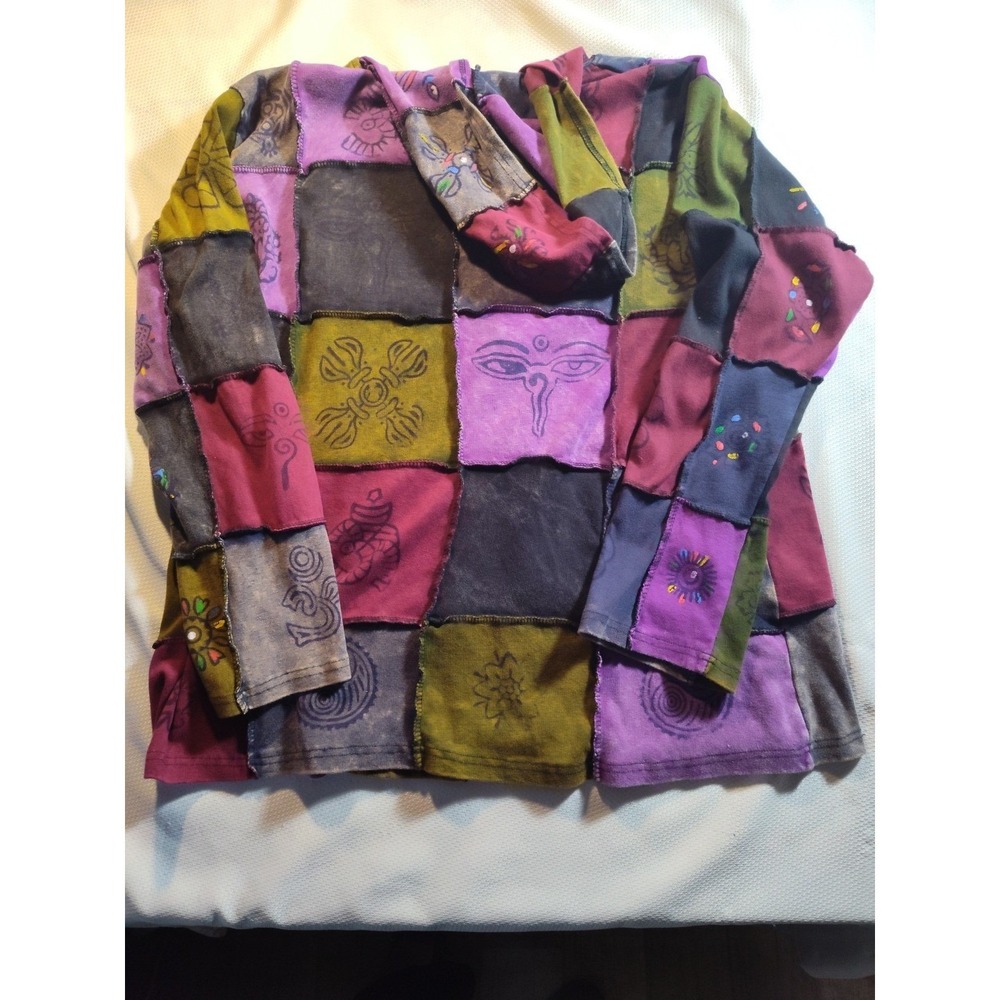 Greater Good Women's Boho Chic Patchwork Hippie Full Zip Hoodie Size XL 1391 - Picture 7 of 8